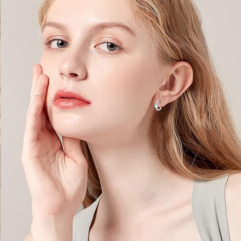 أقراط حجر القمر 925 من الفضة الإسترليني على شكل قلب/ورقة/حجر القمر المستدير للنساء والفتيات in Kuwait