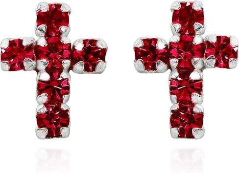 AeraVida Cute Petite Cross Red Cubic Zirconia .925 Silver Stud Earrings | Red Stones Cross Stud Earrings | Stud Earring for Women Sterling Silver | Cross Silver Earrings in Saudi Arabia