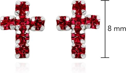 AeraVida Cute Petite Cross Red Cubic Zirconia .925 Silver Stud Earrings | Red Stones Cross Stud Earrings | Stud Earring for Women Sterling Silver | Cross Silver Earrings in Saudi Arabia