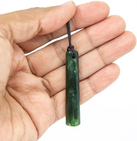 100% New Zealand Jade Necklace for Men and Women, Hand Carved Maori Inspired Jade Pendant for Men With Black Adjustable Cord, New Zealand Pounamu Green Stone Necklace, Long Square Drop Design Nephrite in Saudi Arabia