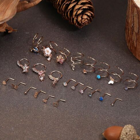 23 قطعة من حلقات الأنف المتدلية من LOYALLOOK، حلقات أنف متدلية مزدوجة متدلية من أجل ثقب واحد من الفولاذ المقاوم للصدأ، حلقة أنف حلزونية من الفولاذ المقاوم للصدأ على شكل حرف L، أقراط دائرية مزدوجة in Kuwait