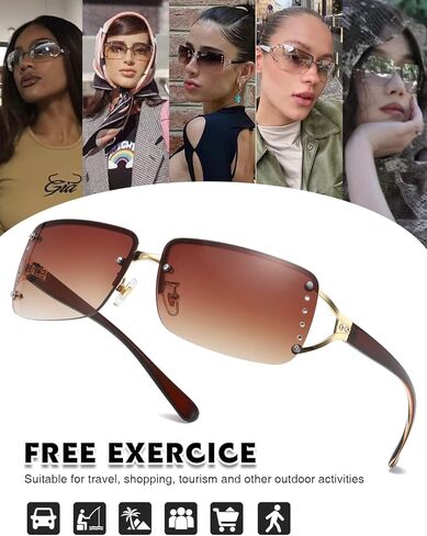 نظارات شمسية مستطيلة أنيقة بدون إطار للنساء تحيط بالرجال العصريين in Kuwait