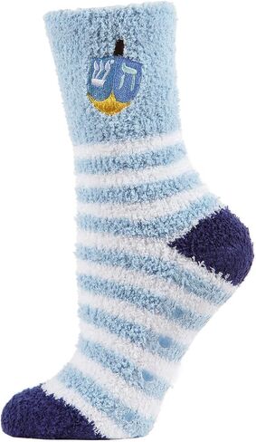 MeMoi Striped Dreidel Embroidery Cozy Holiday Crew Socks in Saudi Arabia