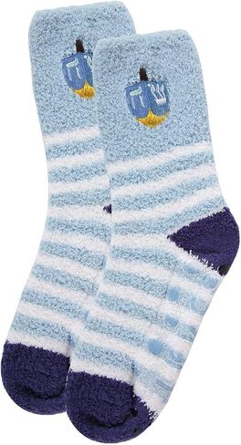 MeMoi Striped Dreidel Embroidery Cozy Holiday Crew Socks in Saudi Arabia