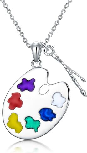 YOSOPRETTY Artist Paint Palette and Brush Necklace 925 Sterling Silver Colorful Painter Pendant Necklace Painting Jewelry Gifts for Women Art Teacher in Kuwait