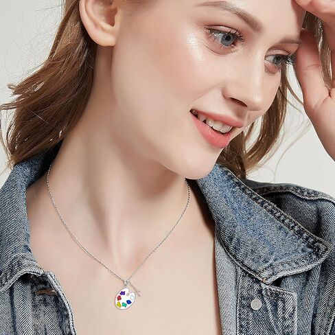 YOSOPRETTY Artist Paint Palette and Brush Necklace 925 Sterling Silver Colorful Painter Pendant Necklace Painting Jewelry Gifts for Women Art Teacher in Kuwait