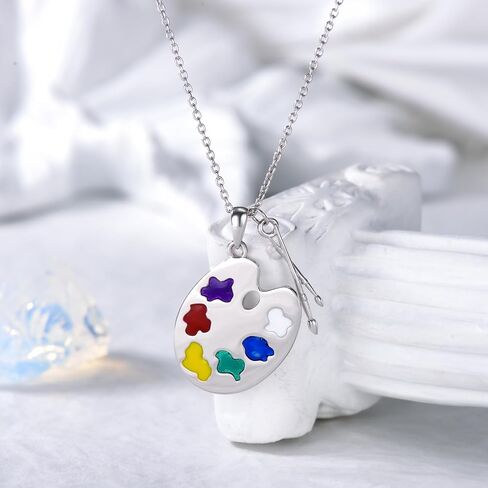 YOSOPRETTY Artist Paint Palette and Brush Necklace 925 Sterling Silver Colorful Painter Pendant Necklace Painting Jewelry Gifts for Women Art Teacher in Kuwait