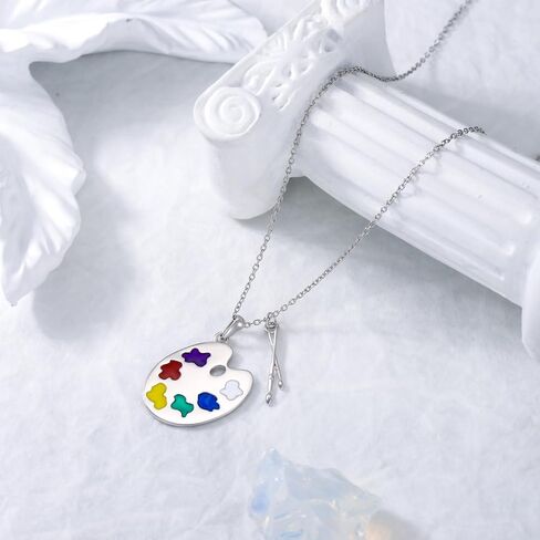 YOSOPRETTY Artist Paint Palette and Brush Necklace 925 Sterling Silver Colorful Painter Pendant Necklace Painting Jewelry Gifts for Women Art Teacher in Kuwait