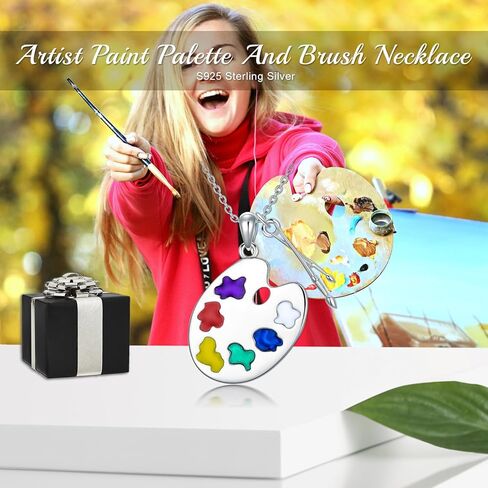 YOSOPRETTY Artist Paint Palette and Brush Necklace 925 Sterling Silver Colorful Painter Pendant Necklace Painting Jewelry Gifts for Women Art Teacher in Kuwait