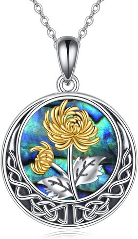 Birth Flower Necklace 925 Sterling Silver Celtic Knot Birth Month Flower Necklace with Abalone Shell Anniversary Birthday Jewelry Gift for Women Girls Her in Kuwait