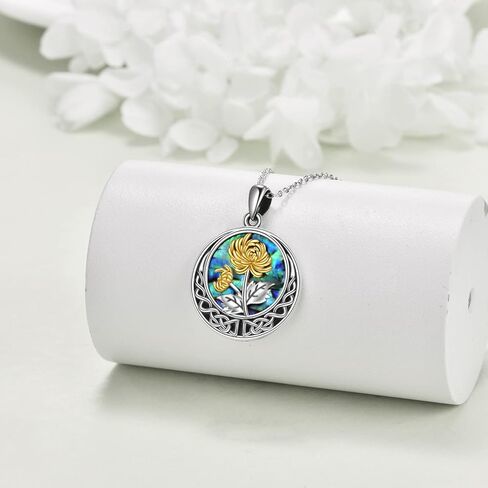Birth Flower Necklace 925 Sterling Silver Celtic Knot Birth Month Flower Necklace with Abalone Shell Anniversary Birthday Jewelry Gift for Women Girls Her in Kuwait