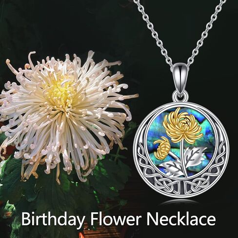 Birth Flower Necklace 925 Sterling Silver Celtic Knot Birth Month Flower Necklace with Abalone Shell Anniversary Birthday Jewelry Gift for Women Girls Her in Kuwait