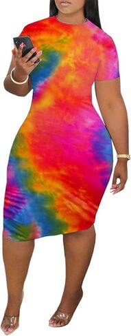 فستان Wryran النسائي الصيفي النحيف الكاجوال تي شيرت مطبوع عليه حروف ورقبة دائرية وأكمام قصيرة فساتين قصيرة لطيفة in Kuwait