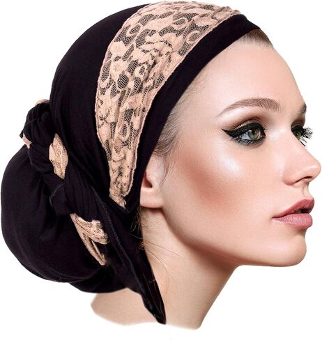 بوهو أنيق طويل أسود الرأس وشاح الرأس تيشيل للنساء مع غلاف دانتيل كريم عتيق! هاند روز - 076 in Kuwait