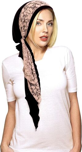 بوهو أنيق طويل أسود الرأس وشاح الرأس تيشيل للنساء مع غلاف دانتيل كريم عتيق! هاند روز - 076 in Kuwait