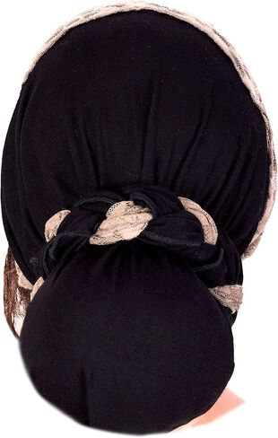 بوهو أنيق طويل أسود الرأس وشاح الرأس تيشيل للنساء مع غلاف دانتيل كريم عتيق! هاند روز - 076 in Kuwait