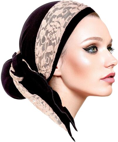 بوهو أنيق طويل أسود الرأس وشاح الرأس تيشيل للنساء مع غلاف دانتيل كريم عتيق! هاند روز - 076 in Kuwait