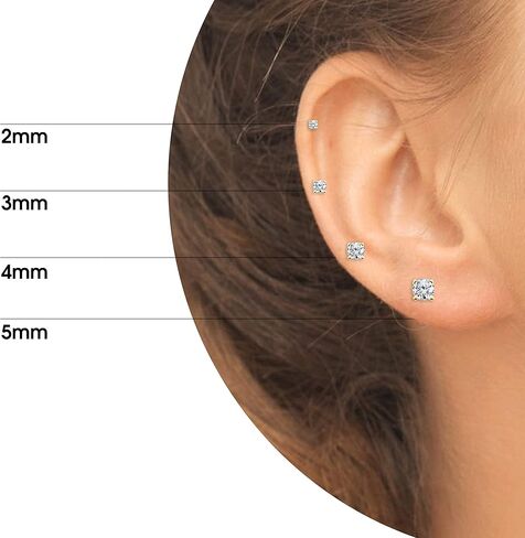 Sterling Silver Stud Earrings for Women Cubic Zirconia Round 3mm 4mm 5mm CZ Stud Earring for Men Girls Boys, 3 Pair Set in Saudi Arabia