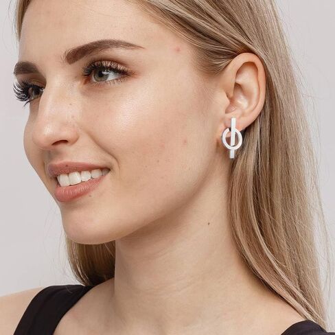 Circle Bar Stud Earrings for Women 14k Gold/Silver Plated Geometric Earrings Dainty Minimalist Jewelry in Saudi Arabia