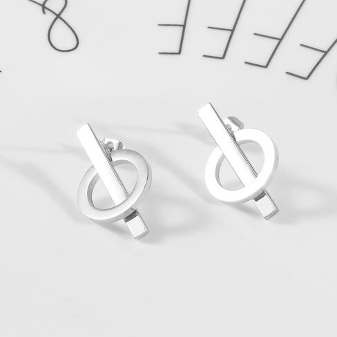Circle Bar Stud Earrings for Women 14k Gold/Silver Plated Geometric Earrings Dainty Minimalist Jewelry in Saudi Arabia