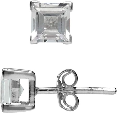 Silvershake 5MM Square Shape Gemstone White Gold Plated 925 Sterling Silver Stud Earrings Jewelry for Women in Saudi Arabia