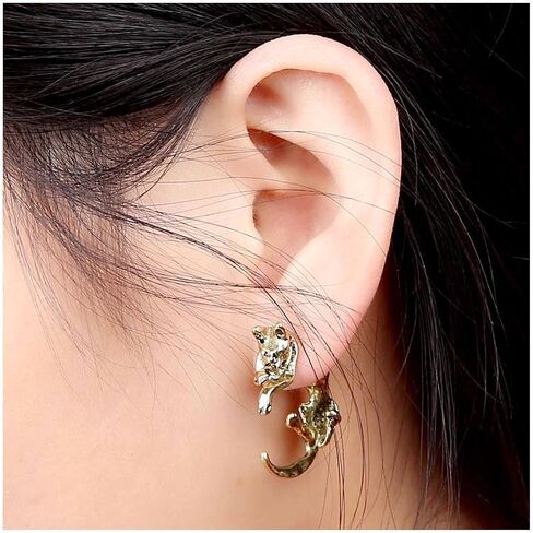 Punk Cat Jacket Earrings Black Cat Earrings Gothic Fox Stud Earrings Animal Front Back Earrings Jewelry for Women and Girls in Saudi Arabia
