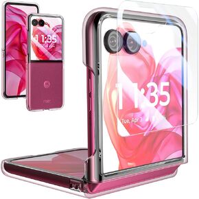 Foluu Clear Case for Motorola Razr+ (Plus) 2024 with Front Built-in Screen Protector - Scratch Resistant Hard PC Back Bumper Protective Shockproof Cover for Motorola Razr+ (Plus) 2024