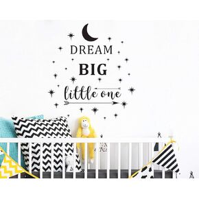 Dream Big Little One Wall Decal, Wall Sticker Quote, Nursery Wall Decal, Removable Vinyl Stickers for Children Baby Kids Boy Girl Bedroom A24 (Black)