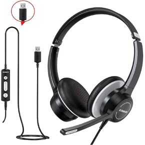 USB Headset with Noise Cancelling Microphone, 3.5mm Wired Computer Headsets with Clear Voice, Stereo Headphones with MIC for PC, in Line Controls, Work Headset for Skype Zoom Tablet Laptop