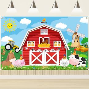 Red Barn Birthday Backdrop Farm Birthday Party Banner Farm Backdrop Farm Party Decorations for Kids' Birthday Barn Door Animals Party Supplies for Birthday Farm Photoshoot