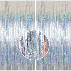 2 Packs Halloween Metallic Tinsel Curtains, Orange Purple Black Foil Fringe Curtains Door Wall Windows Hanging for Home Outdoor Halloween Birthday Party Photo Booth Props Decorations (3.3ft X 6.6ft)