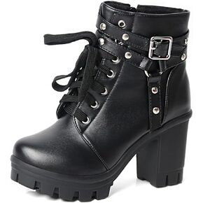 MEOTINA Goth Chunky Platform Boots for Women High Heel Black Ankle Booties Rivets Punk Combat Boot Shoes