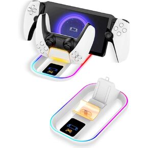 for PS5 Controller Charger for PS5 Accessory Kit, for Playstation Portal Charging Dock, for Playstation Portal Handheld Stand, Ps Portal Charger Dock with RGB Light and USB C Charging Cable