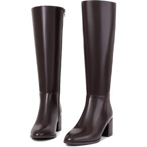 Chunky Heel Knee High Boots for Women with Round Toe Side Zipper Tall Boots