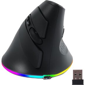 Wireless Mouse, Vertical Ergonomic Mouse 2.4G Bluetooth Dual Mode 3 DPI Rechargeable Connect Multiple Devices Vertical Mouse 6 Buttons and RGB Lights Suitable for PC Laptop Computer(Black)