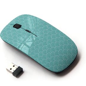 [ Optical 2.4G Wireless Computer Mouse [ Teal Vintage Herringbone ]