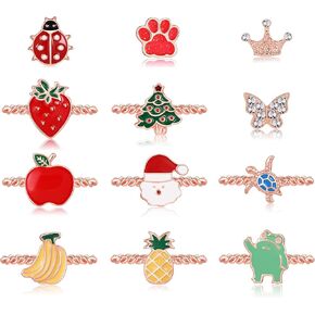 12 Pieces Cute Charms for Apple Watch Band - 8 Pcs Decorative Ring Loops & 4 Pcs Studs, Metal Sliding Accessories Charms Compatible with iWatch Series 9 8 7 6 5 4 3 2 1 SE Silicone Watchbands (Band Not Included)
