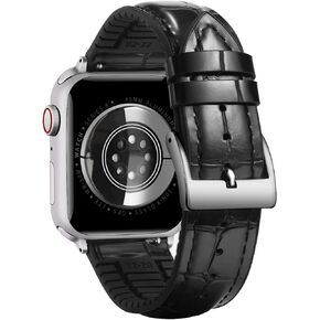 BINLUN Compatible with Apple Watch Bands 44mm 45mm 49mm 42mm 38mm 40mm 41mm Alligator Leather and Silicone Hybrid Replacement Strap for iWatch Ultra SE SE2 Series 9/8/7/6/5/4/3/2/1 for Men and Women