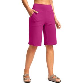 G Gradual Women's Bermuda Shorts 12" Knee Length with Pockets High Waisted Stretch Long Shorts for Women Casual Walking (Navy, S)