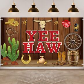 Western Cowboy Yee Haw Banner Backdrop Party Decorations, Western Theme Cowboy Theme Birthday Party Supplies, Wild West Cowboy Baby Shower Poster Background Photo Booth Props Decor