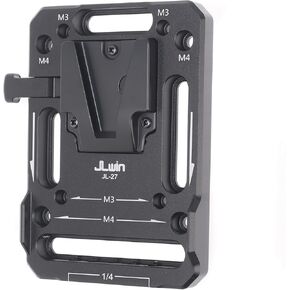FocusFoto V Mount Battery Plate with Dual 15mm Rod Clamps, 1/4" & 3/8" Threads, Metal V Lock Battery Mounting Plate Fits Camera Rig Cage with 15mm Rail Rod Support System (Rod Clamp Version)