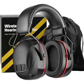 Bluetooth 5.4 Hearing Protection Headphones with 120H Working Time, 30dB SNR, 1200mAh Rechargeable Battery, Noise Reduction Safety Ear Muffs for Mowing, Woodworking, Landscaping-Black