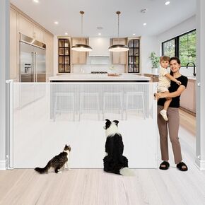 48 Inch Extra Tall Baby Gate for Cats 72" Wide Retractable Dog Gate - No Jumping Over, Indoor Tall Retractable Gate Outdoor Extra Tall Dog Gate, 6ft Long Retractable Baby Gate Tall Mesh Gate, White