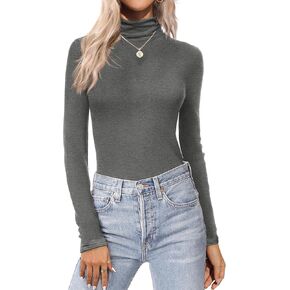 Ekouaer Womens Long Sleeve Turtleneck Tops Basic Stretchy Fitted Underwear Layer Tee Shirts Black/Navy Blue S