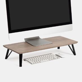 Anji Mountain Wood Monitor Stand Riser Desk Desktop Organizer Table For Home, Office Workspace, Laptop Riser, Ergonomic Design Stand for Gaming Setup , With USB Ports, Black Leg , White Wash