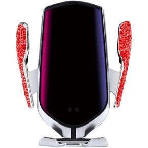 eing Bling Car Phone Mount, Cell Phone Holder for Car, Wireless USB Car Charger, Dashboard Cup Phone Holder, Automatic Clamping Fast Charger Compatible with iPhone Xs Max XR X 8 - Silver