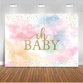 Mocsicka Pastel Baby Shower Backdrop 7x5ft Pastel Colorful Cloud Rainbow Splash Girl Baby Shower Party Decorations Watercolor Oh Baby Girl Baby Shower Backdrop
