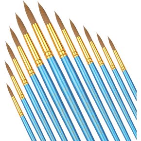 12pcs Round Watercolor Paint Brushes Set for Acrylic Professional Artist Round Pointed Tipped Watercolor Oil Paintbrushes for Face Body Nail Art, Rock, Miniature Model Fine Detail Painting