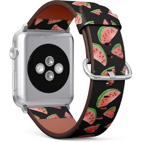 متوافق مع ساعة Apple (صغيرة 38 ملم/40 ملم) السلسلة 1،2،3،4 - سوار جلدي بديل لسوار المعصم - فاكهة البطيخ بألوان مائية in Kuwait