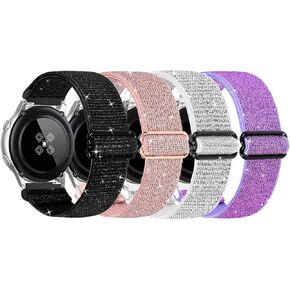 Quick Release Band Shiny Elastic Nylon Band Compatible with Samsung Galaxy Watch 5 Pro 45mm/Galaxy Watch 5 /Galaxy Active 40mm / Galaxy Watch 3 41mm / Galaxy Watch 42mm / Galaxy Watch 4 44mm 40mm / Galaxy Watch 4 Classic 46 mm 42 mm, 20mm Nylon Band Women